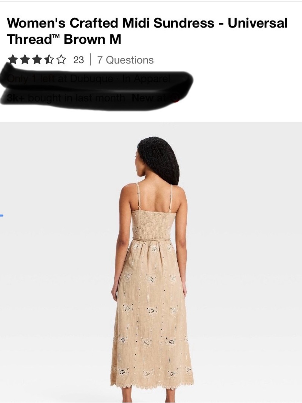 Universal Thread Tan Eyelet Midi Sundress with Tie Waist
